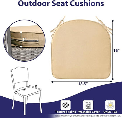 IPYNBAP Outdoor Chair Cushions Set of 4 -Waterproof Outdoor Seat Cushions for Patio Furniture, Patio Chair Cushion with Handle and Ties, Out Door Chair Pads,18.5x16x3-Round, Beige
