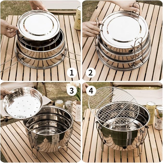 Charcoal Grills Outdoor Folding Barbecue Grill for Camping Portable Barbecue Grill Detachable Grill Round Charcoal Patio Grill Outdoor Grill
