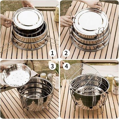 Charcoal Grills Outdoor Folding Barbecue Grill for Camping Portable Barbecue Grill Detachable Grill Round Charcoal Patio Grill Outdoor Grill