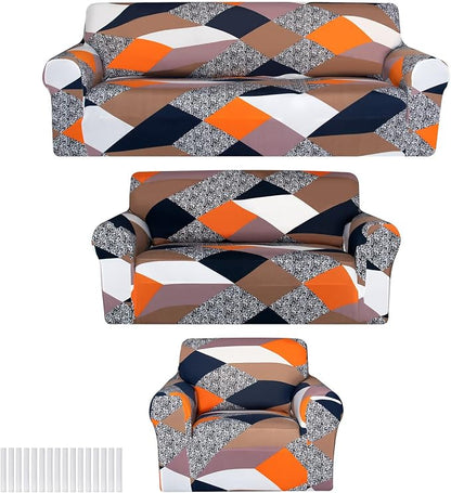 Peryiter 3 Pcs Couch and Loveseat Sofa Covers,Gray Dm,Milk Silk | Armchair Covers for Living Room, Sofa Cushion Slipcover, Furniture Protector, Polyester and Spandex, Washable
