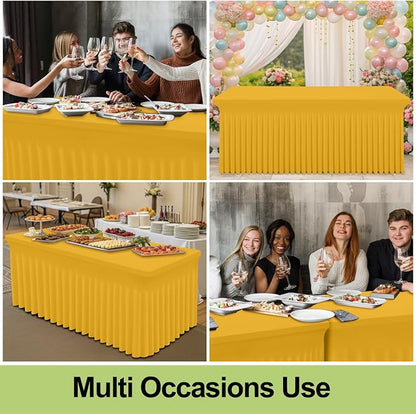 Smiry 2 Pack Spandex Elastic Fitted Table Cloth Skirt for 6FT Table | Stretch Washable Table Cloth, Banquet Table Cover for Wedding, Party, Indoor & Trade Shows, (Mustard Yellow, 72Lx30Wx30H)