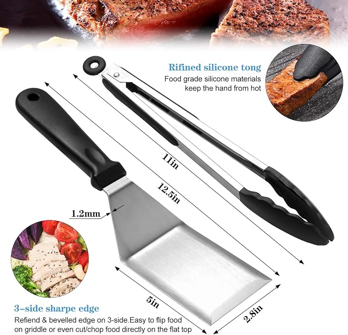 Flat Top Griddle Accessories Set for Blackstone and Camp Chef | Professional Grill Spatula Set with Burger Spatulas Scraper, BBQ Tool Utensils Kit for Men Outdoor Grills Cooking