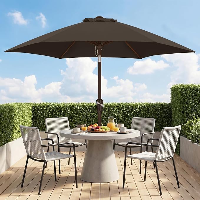 ABCCANOPY 7.5FT Patio Umbrella Outdoor 6 RibsTable Umbrella(Brown) | Fade & UV Resistant Fabric,6 Fiberglass Ribs,Smooth Crank System,Wind Resistance,Great for Patio,Backyard,Garden,Deck