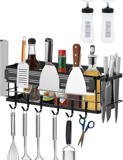 Griddle Caddy for Blackstone 17"/22"/28"/36"/, Blackstone Caddy with Squeeze Bottle, Upgraded 6-in-1 Grill Storage Organizer with Cup & Paper Towel Holder, Outdoor BBQ Grill Accessories