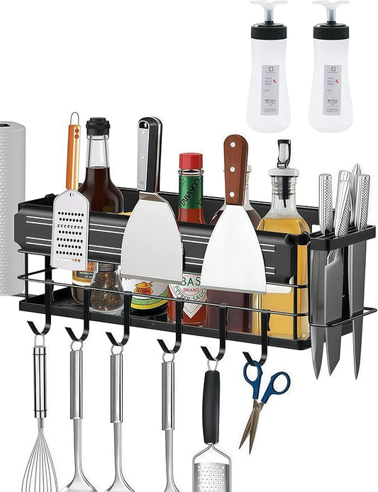Griddle Caddy for Blackstone 17"/22"/28"/36"/, Blackstone Caddy with Squeeze Bottle, Upgraded 6-in-1 Grill Storage Organizer with Cup & Paper Towel Holder, Outdoor BBQ Grill Accessories