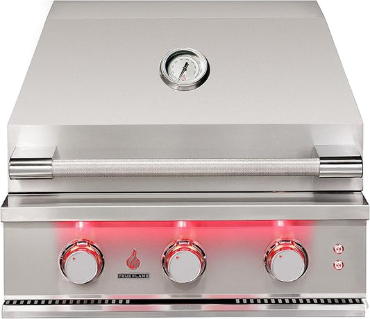 25-Inch 3 Burner Natural Gas Grill, 14,000 BTU Output, Stainless Steel Built-In Outdoor Grill with Grill Lights