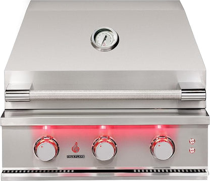 25-Inch 3 Burner Propane Gas Grill, 14,000 BTU Output, Stainless Steel Built-In Outdoor Grill with Grill Lights