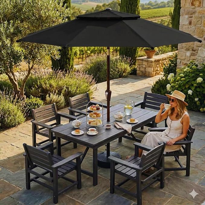 Patio Umbrella, 2 Tier Outdoor Table Umbrella, Large Vented Market Umbrellas with Push Button Tilt and Crank, 8 Sturdy Ribs for Backyard, Deck, Pool, UPF50+ UV Protection