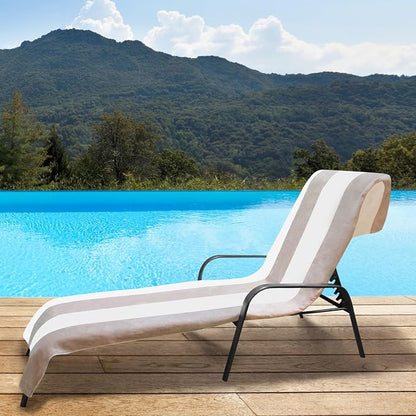 Superior Cabana Cotton Lounge Chair Cover, Outdoor Towel/Chaise Furniture Covers, Terry Cloth, Beach, Spa, Swim Accessories, Pool Chair Cover, Soft, Quick Drying, 32" x 102", Set of 4, Taupe