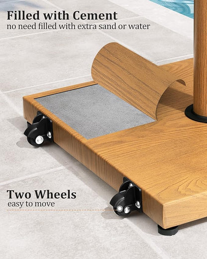 45lbs Patio Umbrella Base with Wheels, Heavy Duty Fringe Umbrella Stand Pre-Filled Concrete, No Sand/Water Needed, Fits 6-12ft Umbrella, Wind-Resistant for Deck, Poolside, Balcony