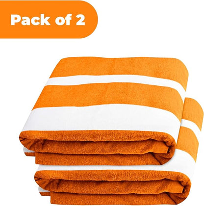 Superior Cabana Cotton Lounge Chair Cover, Outdoor Towel/Chaise Furniture Covers, Terry Cloth, Beach, Spa, Swim Accessories, Pool Chair Cover, Soft, Quick Drying, 32" x 102", Set of 2, Orange