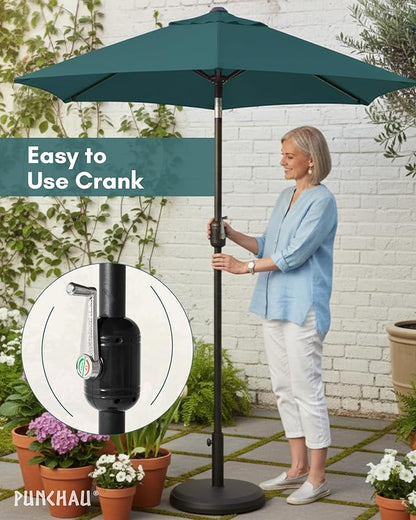 6 Ft Outdoor Patio Umbrella, Easy Open/Close Crank and Push Button Tilt Adjustment - Dark Teal Market Umbrellas