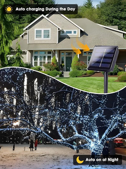 Solar String Lights Outdoor 6 Pack 600 LED Solar Christmas Light Cool White | 8 Lighting Modes, Memory Function, Auto On/Off, 198FT Waterproof Twinkle Lights for Outside Wedding Holiday Party Decorations