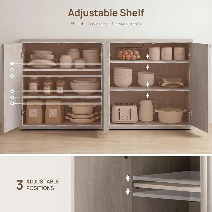 SICOTAS Buffet Cabinet with Storage Accent Sideboard Modern Credenza with Doors & Shelves Fluted Media Console Mid Century Coffee Bar Table for Living Room Kitchen Dining Room Hallway
