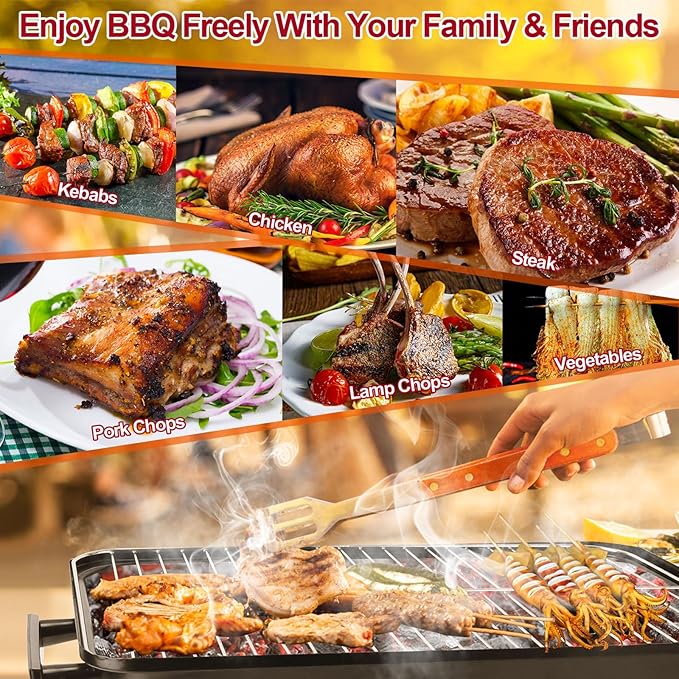 KOCASO Portable Barbecue Grill Tabletop Grill Folding Tabletop Smoker with Lid - Outdoor Camping Grill for Beach Parties and Travel Camping