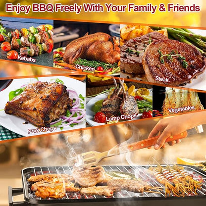 KOCASO Portable Barbecue Grill Tabletop Grill Folding Tabletop Smoker with Lid - Outdoor Camping Grill for Beach Parties and Travel Camping