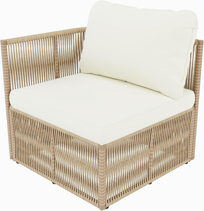 VilroCaz Outdoor PE Rattan Patio Furniture Sectional Sofa Set with Iron Frame, All-Weather Beige Wicker Conversation Set with Thick Cushions and Coffee Table for Garden Backyard Balcony