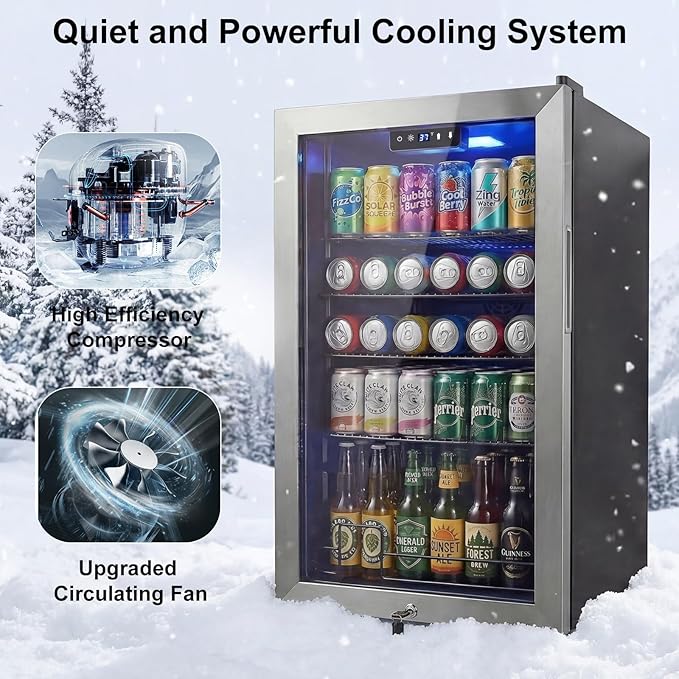 20 Inch Beverage Refrigerator, Mini Fridge with Glass Door for Soda Beer– 130 Can Small Fridge for Home Office Bar, 3.4 Cu.Ft Drink Cooler with Reversible Door, Digital Temperature Control