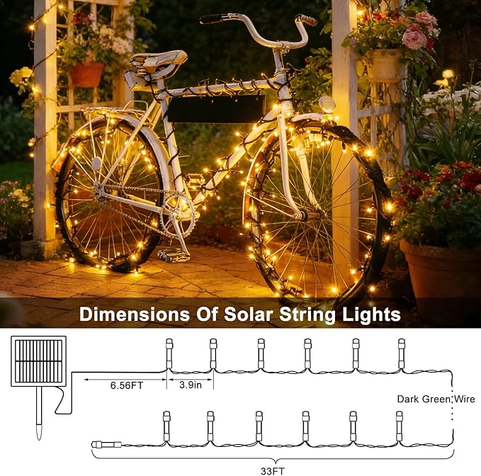 4 Pack Solar String Lights, Total 132Ft 400 LED Solar Powered Twinkle String Lights Waterproof with 8 Lighting Modes Green Wire for Patio Garden Party Yard Wedding Decors (Warm White)