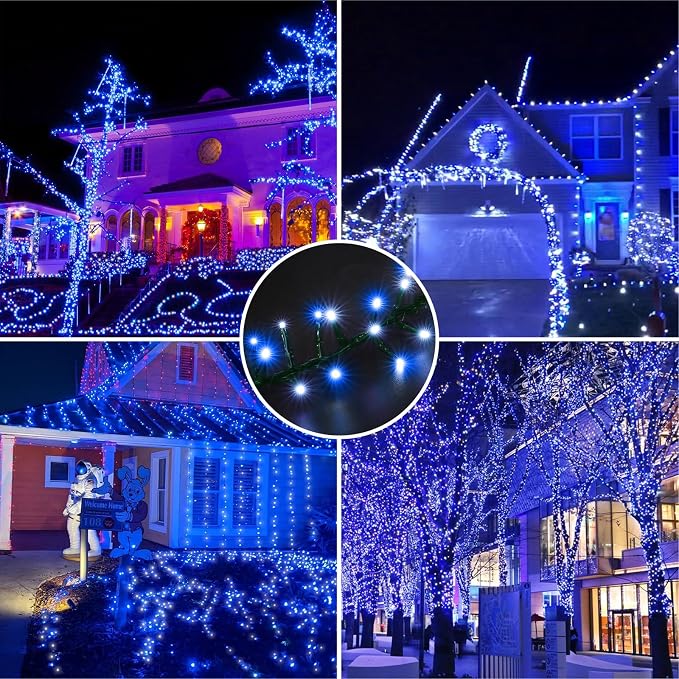 500 LED Blue White String Lights, 46ft 16 Modes Plug in Twinkle Fairy Lights, Waterproof Blue LED Christmas Lights Outdoor for Christmas Tree Bedroom Party Wedding Decor