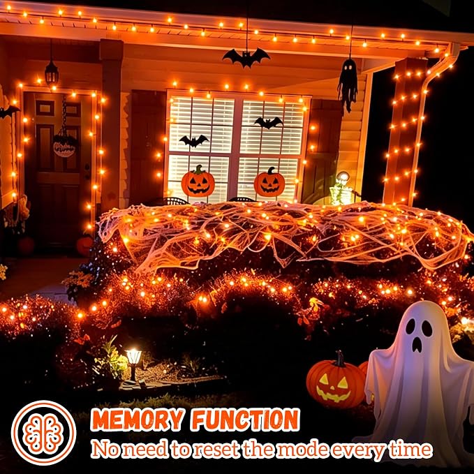 QITONG Solar Halloween String Lights, 2 Pack Each 33ft 100 LED Orange Fairy Lights Outdoor Waterproof, Green Wire Twinkle Light with 8 Modes for Outside Halloween Party Decor