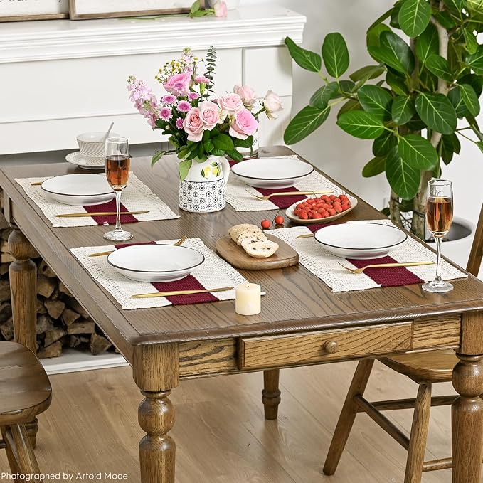 Artoid Mode Red Farmhouse Rustic Placemats Set of 4,12x18 Inch Seasonal Holiday Hollow Table Mats Party Kitchen Dining Decoration