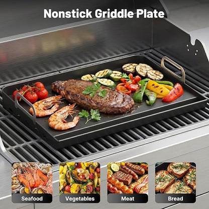 23"x16" Portable Steel Griddle for Gas Grill & Stove Top, Heavy Duty Grill Griddle for Weber, Nexgrill, Charbroil Grills, Easy to Clean, Ideal for Multi-Burner Cooking in Kitchen or Backyard