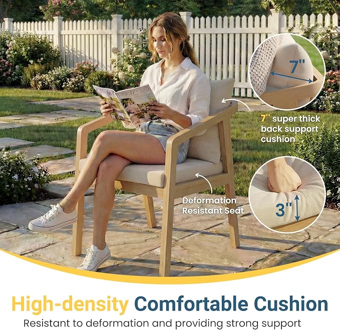 Wisteria Lane 7-Pieces Acacia Patio Table and Chairs Set for 6, Outdoor Dining Set with Round Table, Modern Patio Table Set with Cushion, Patio Furniture Set for Backyard Deck Garden Porch