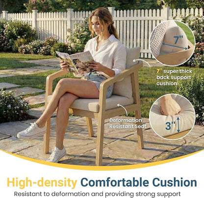 Wisteria Lane 7-Pieces Acacia Patio Table and Chairs Set for 6, Outdoor Dining Set with Round Table, Modern Patio Table Set with Cushion, Patio Furniture Set for Backyard Deck Garden Porch