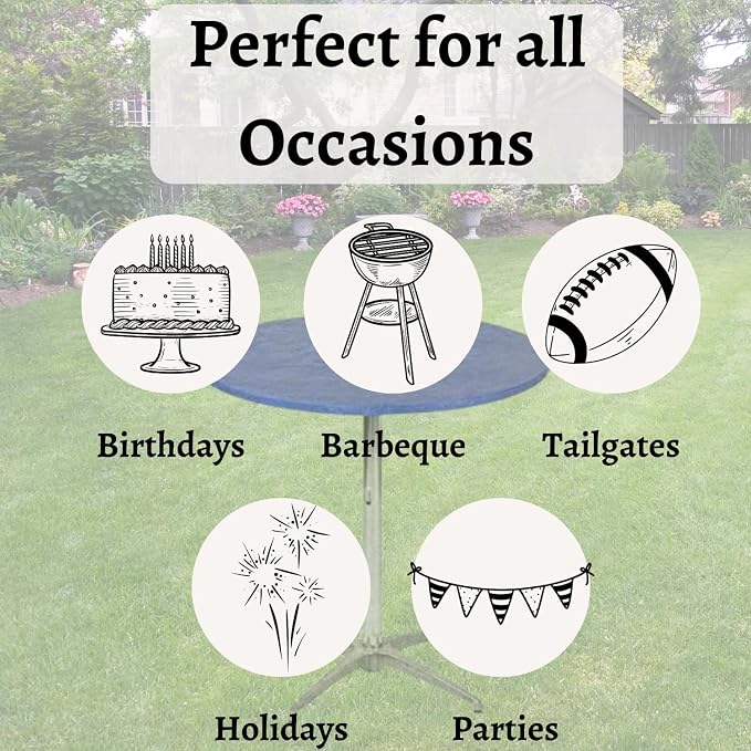 30" Round Fitted Plastic Table Covers, Bundle of 5 (Royal Blue)