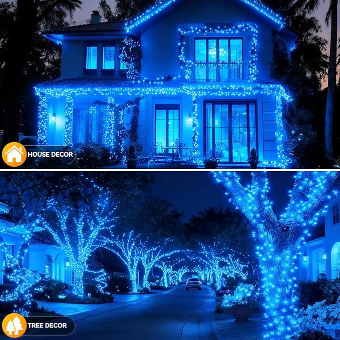 Solar String Lights Outdoor Waterproof 2 Pack Total 66ft 200LED Blue | 8 Modes Twinkle Lights Solar Fairy Lights for Patio, Garden Yard Party Wedding Tree Christmas Halloween Decoration