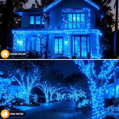 Solar String Lights Outdoor Waterproof 2 Pack Total 66ft 200LED Blue | 8 Modes Twinkle Lights Solar Fairy Lights for Patio, Garden Yard Party Wedding Tree Christmas Halloween Decoration