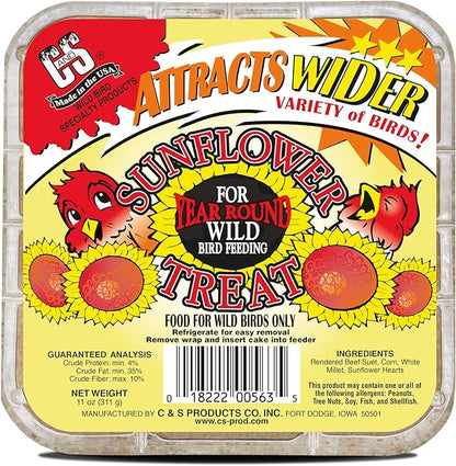 C&S Sunflower Suet Treat, for Chickadees, Nuthatches, Tufted Titmice, Woodpeckers, Wrens, Warblers, Brown Creepers, Northern Flickers, Pine Grosbeaks, Jays and More, 11 Ounces, Pack of 8
