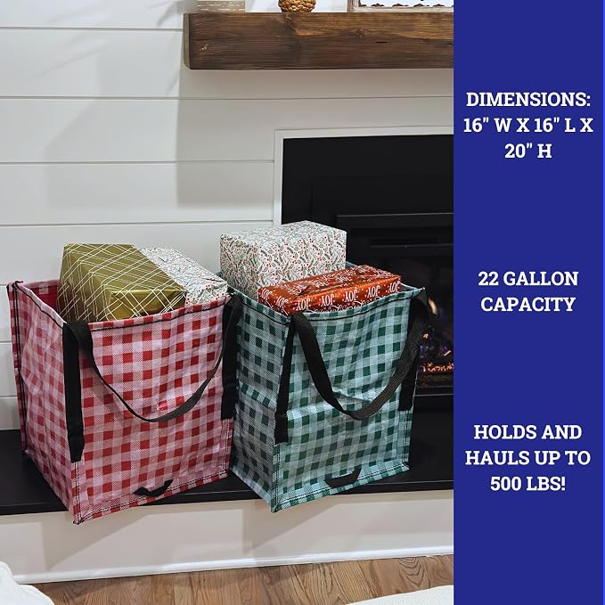 DURASACK Heavy Duty Storage Tote Bag 22-Gallon, Holiday Combo, Pack of 2 | Rugged Woven Polypropylene Moving Bag, Reusable Self-Standing Design, Holds up to 500 Pounds
