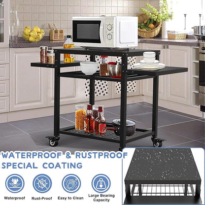 42" x 20" Three-Shelf Grill Cart - Outdoor BBQ & Work Cart - Movable Pizza Oven Table - Commercial Multifunctional Kitchen Food Prep Worktable