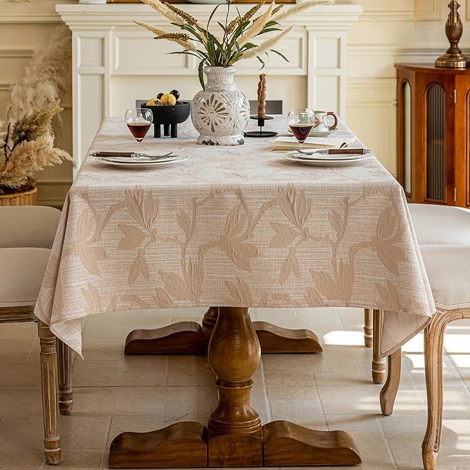AIRCOWRIE Cotton Linen Tablecloth for Rectangle Tables, Heavy Duty Wrinkle Free Water Resistant Washable Cloth Dining Table Cover for Kitchen and Outdoor Use(Begonia Flower, 54”×78”, Rectangle)