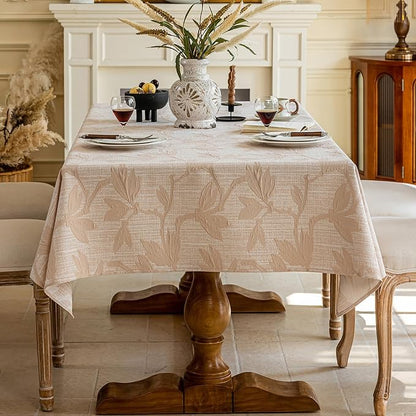 AIRCOWRIE Cotton Linen Tablecloth for Rectangle Tables, Heavy Duty Wrinkle Free Water Resistant Washable Cloth Dining Table Cover for Kitchen and Outdoor Use(Begonia Flower, 54”×78”, Rectangle)