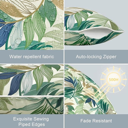 LVTXIII Outdoor/Indoor Pillow Covers, Patio Fade Resistant Throw Pillow Covers ONLY, Waterproof Farmhouse Accent Cushion Cases for Sofa Patio Couch Decoration 20"x20" Set of 2, Lush Leaf Green