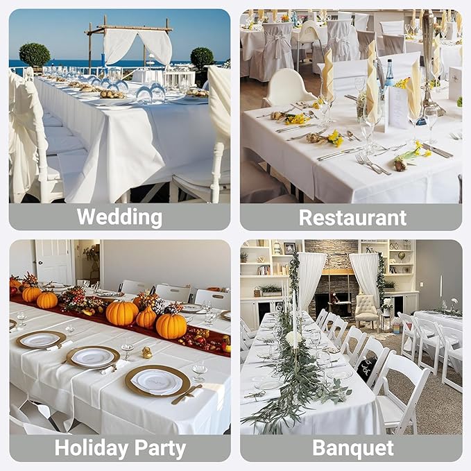 MRJ Polyester Tablecloth 60 X 84 Inch White Rectangle Table Cloth Washable Fabric Table Cover for Restaurant Hotel Wedding