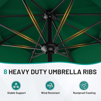 AreShark 11ft 2 Tiers Patio Umbrella - Outdoor Umbrella Waterproof UV Protection, Market Table Umbrella w/ 8 Sturdy Ribs&Crank for Pool, Porch, Garden(Dark Green)