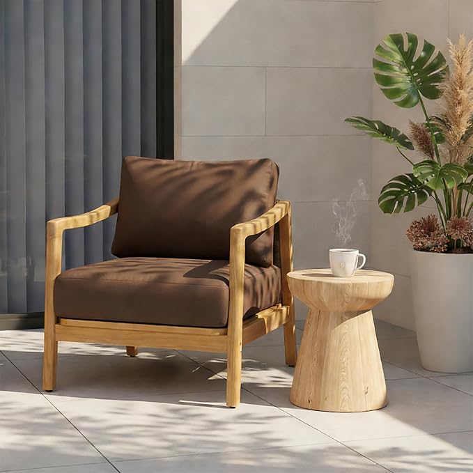 Christopher Knight Home Seward Acacia Wood Lounge Chair Outdoor with Removable Cushion, Solid Wood Patio Accent Chair with Rope Backrest, Patio Outdoor Armchair, Teak+Bown