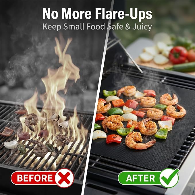 Grill Mats for Grill, Set of 8, 15.75 x 13 Inch | Non-Stick Sheets for Outdoor Gas Grill Cooking and Grilling
