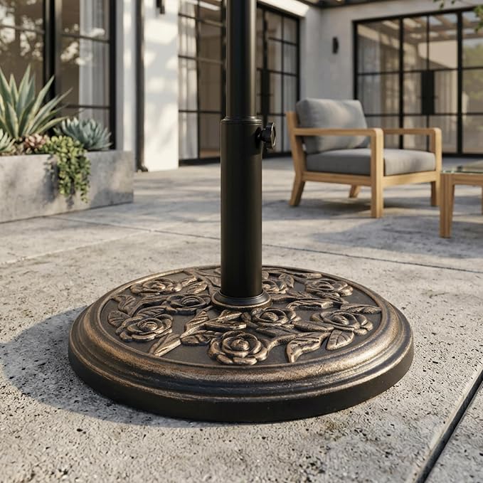 19.8 Lbs Round Umbrella Stand, Heavy Duty Weighted Base for Outdoor Market Parasols, Stable Holder for Patio Deck Lawn Garden Poolside, Bronze