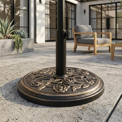 19.8 Lbs Round Umbrella Stand, Heavy Duty Weighted Base for Outdoor Market Parasols, Stable Holder for Patio Deck Lawn Garden Poolside, Bronze