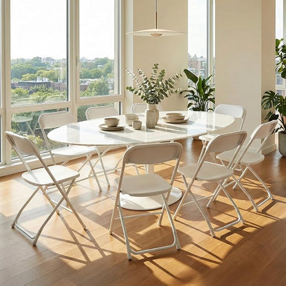 DUMOS Folding Chairs Sets of 10, 330lbs Plastic Stackable Portable Patio Dining Sets, Fold Up for Indoor Outdoor, Camping, Garden, Party, Meeting, Weeding, White