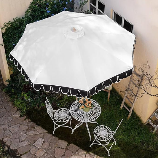 9Ft Elegant Valance Patio Umbrella, Outdoor Umbrellas for Patio with Auto-Tilt and Crank Systerm, Table Umbrella for Outdoors, Poolside,Beach, Backyard