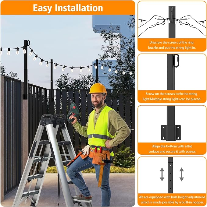 Mutovlin 10 Pack String Light Poles,2.8 Ft Light Poles for Outside String Lights,Outdoor Lights Pole with Fork,Metal Poles Stand for Patio Deck Backyard
