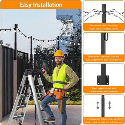 Mutovlin 8 Pack String Light Poles,2.8 Ft Light Poles for Outside String Lights,Outdoor Lights Pole with Fork,Metal Poles Stand for Patio Deck Backyard