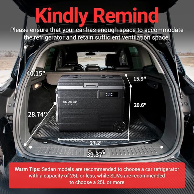BODEGACOOLER 12 Volt Car Refrigerator,58QT(55L) Car Fridge with Wheels,RV Portable Freezer Single Zone,with APP Control,-4℉-68℉ Car Cooler,12/24V DC & 100-240V AC,for Travel,Camping,Outdoor,Vehicles