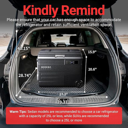 BODEGACOOLER 12 Volt Car Refrigerator,58QT(55L) Car Fridge with Wheels,RV Portable Freezer Single Zone,with APP Control,-4℉-68℉ Car Cooler,12/24V DC & 100-240V AC,for Travel,Camping,Outdoor,Vehicles